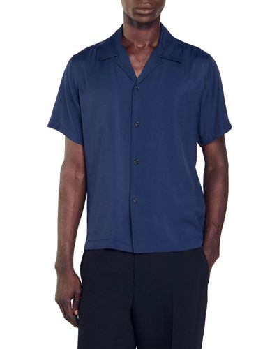 Sandro Requin Short Sleeve Solid Button-up Shirt - Blue