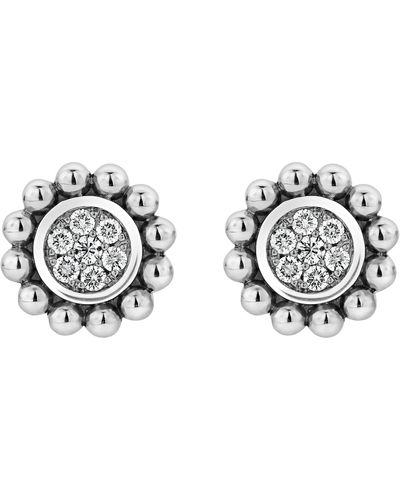 Lagos Sterling Silver Caviar Spark Diamond Stud Earrings - Metallic