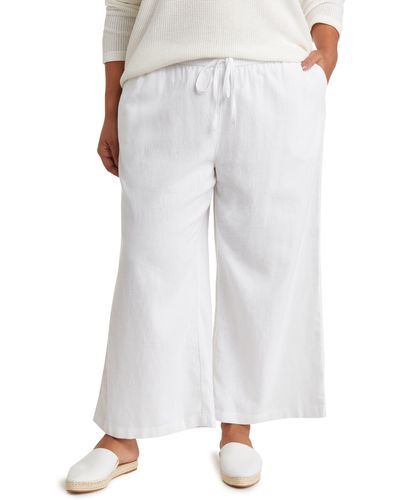 Caslon Caslon(r) Tie Waist Wide Leg Crop Linen Blend Pants - White