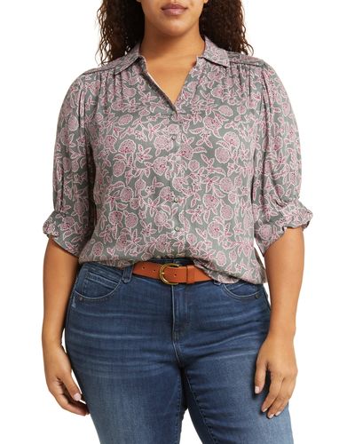 Wit & Wisdom Floral Button-up Top - Gray