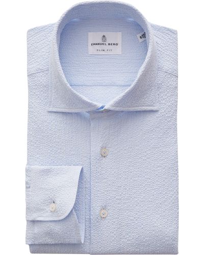 Emanuel Berg Crinkle Stretch Button-up Shirt - Blue