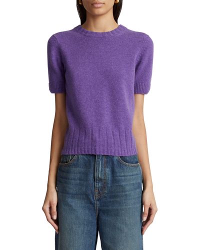 Khaite Luphia Short Sleeve Cashmere Sweater - Purple