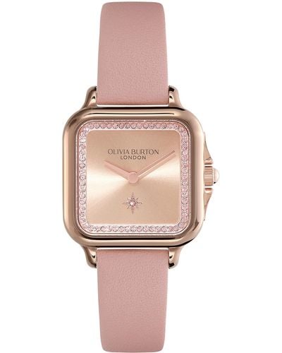 Olivia Burton Grosvenor Leather Strap Watch - Pink