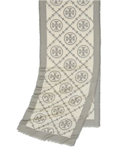 Tory Burch T-monogram Bordered Oblong Scarf - Natural