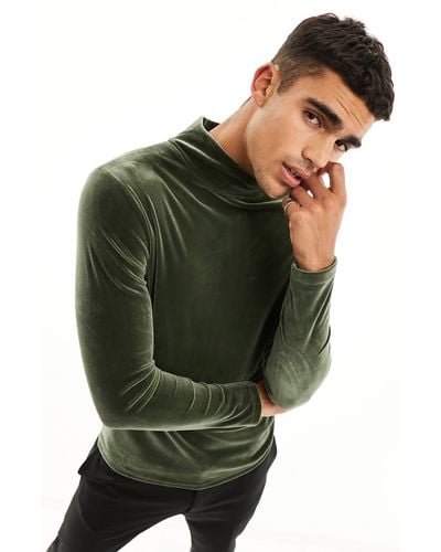 ASOS Muscle Fit Long Sleeve Stretch Velour Top - Green