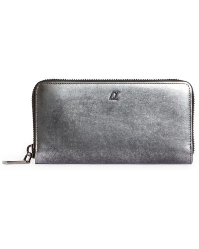 Christian Louboutin Medium Panettone Cl Monogram Brushed Leather Wallet - Gray