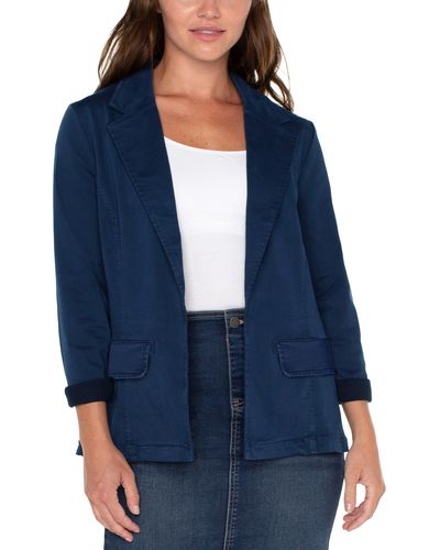 Liverpool Los Angeles Fitted Open Front Twill Blazer - Blue