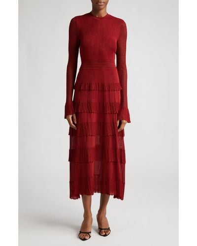 Lela Rose Piper Metallic Long Sleeve Sweater Dress - Red