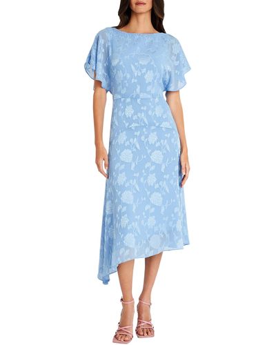 Maggy London Floral Jacquard Asymmetric Midi Dress - Blue