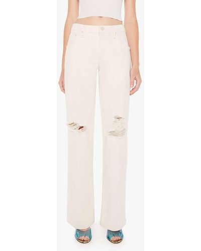Mother The Down Low Spinner Heel Ripped Low Rise Wide Leg Jeans - White
