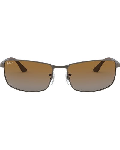 Ray-Ban 64mm Oversize Gradient Polarized Rectangular Sunglasses - Natural