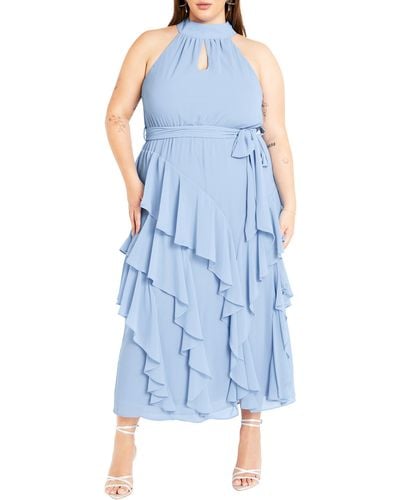 City Chic Mandy Ruffle Sleeveless Dress - Blue