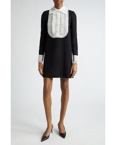 Dolce & Gabbana Lace Bib Long Sleeve Wool Blend Minidress - Black