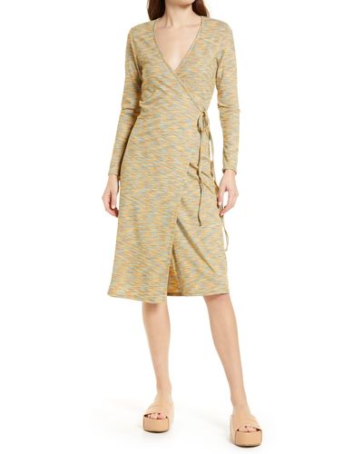 Lisa Says Gah Lucille Long Sleeve Wrap Midi Dress - Natural