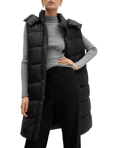 Mango Quilted Puffer Vest With Detachable Hood - Black