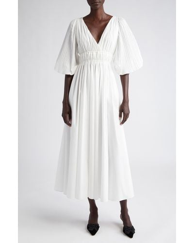 Altuzarra Kathleen Shirred Long Sleeve Midi Dress - White
