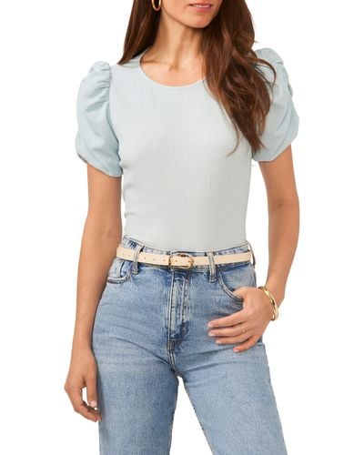 Vince Camuto Gathered Puff Sleeve Blouse - Blue