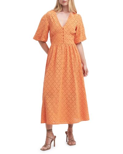 Barbour Kelley Eyelet Cotton Midi Dress - Orange