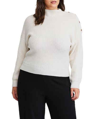 Estelle Clovelly Button Mock Neck Sweater - White