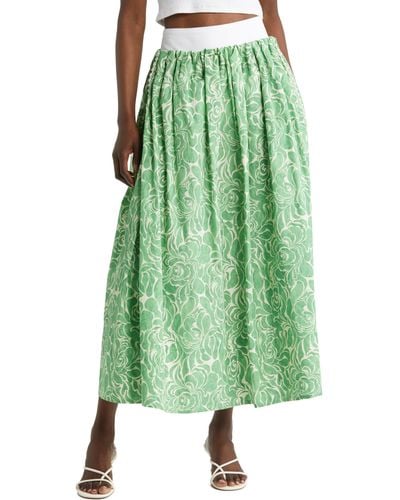 Nackiyé Nackiyè Almost Kelly Floral Print Cotton Maxi Skirt - Green