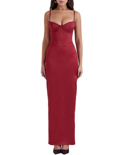 House Of Cb Stefania Underwire Corset Bodice Satin Gown - Red