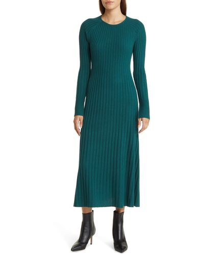 Nordstrom Rib Long Sleeve Midi Sweater Dress - Green