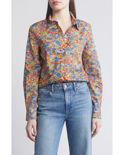 Liberty Floral Long Sleeve Cotton Button-up Shirt - Blue