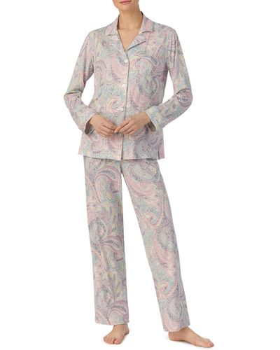 Lauren by Ralph Lauren Paisley Long Sleeve Cotton Blend Pajamas - White