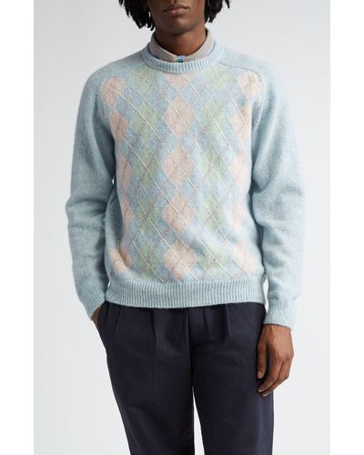 Noah Pastel Argyle Shetland Wool Sweater - Blue