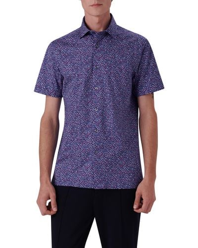 Bugatchi Milo Ooohcotton Floral Short Sleeve Button-up Shirt - Purple