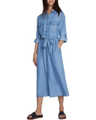 Wash Lab Denim Soft Denim Belted Midi Shirtdress - Blue