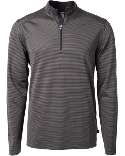 Cutter & Buck Micro Stripe Quarter Zip Recycled Polyester Piqué Pullover - Gray