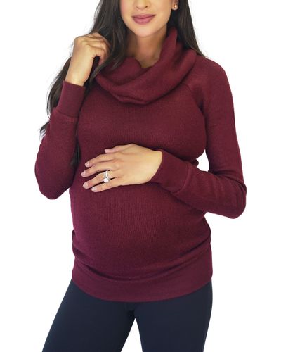 Ingrid & Isabel Cowl Neck Maternity Sweater - Red