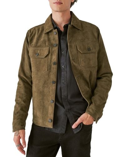 Lucky Brand Suede Military Shirt Jacket - Green