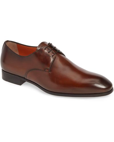 Santoni Induct Plain Toe Derby - Brown