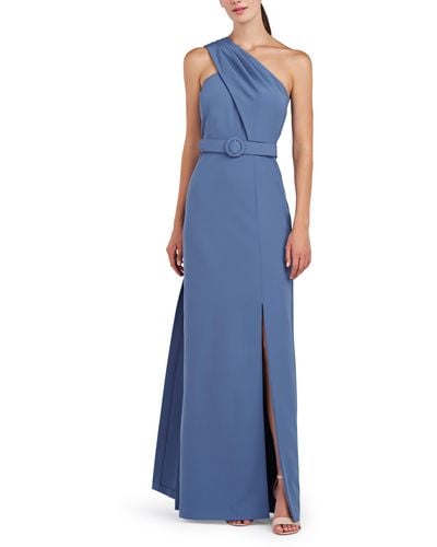 Kay Unger Bowie One-shoulder Belted Gown - Blue