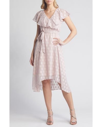 Julia Jordan Flutter Sleeve Tie Waist High-low Midi Dress - Pink
