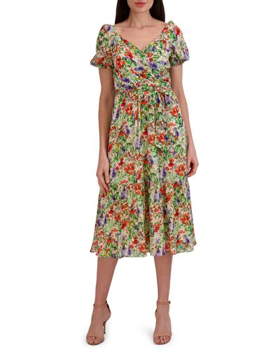 Julia Jordan Floral Puff Sleeve Fit & Flare Midi Dress - Multicolor