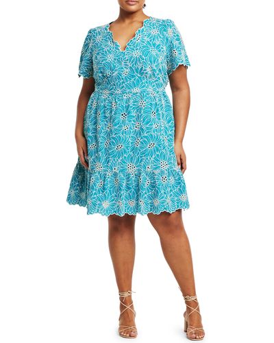 Estelle Iman Broderie Cotton Dress - Blue