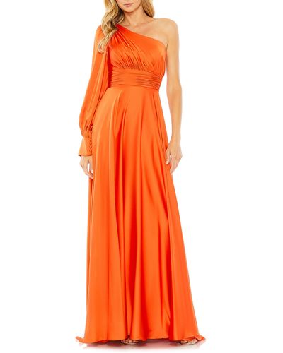 Mac Duggal One-shoulder Long Sleeve Satin Gown - Orange