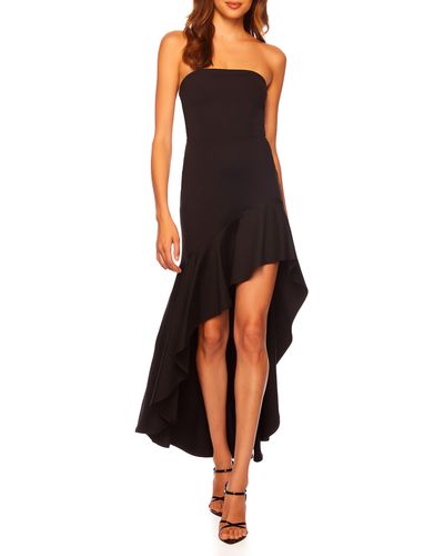 Susana Monaco Asymmetric Ruffle Hem Strapless Dress - Black
