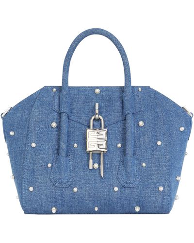 Givenchy Mini Antigona G-lock Denim Satchel - Blue