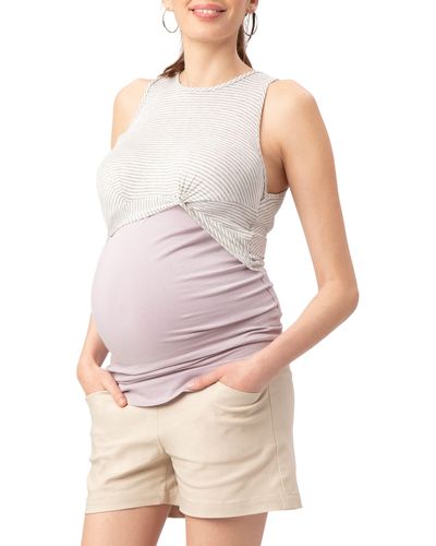 Stowaway Collection Twist Crop Maternity/nursing Top - Pink