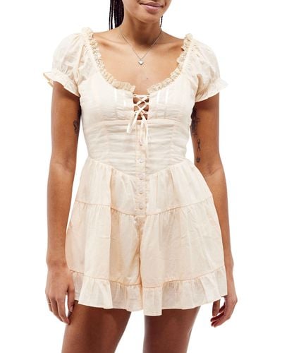 BDG Lilly Lace-up Romper - White