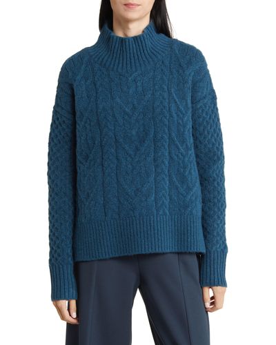 Nordstrom Mock Neck Cable Knit Sweater - Blue