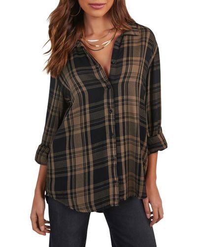 Vici Collection Seattle Herringbone Oversize Button-up Shirt At Nordstrom - Black