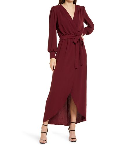 Fraiche By J Wrap Front Long Sleeve Dress - Red