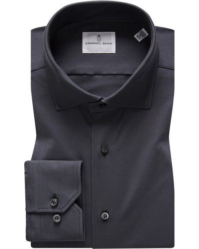 Emanuel Berg 4flex Modern Fit Knit Button-up Shirt - Black