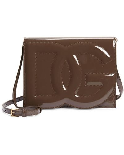 Dolce & Gabbana Dg Logo Patent Leather Crossbody Bag - Brown