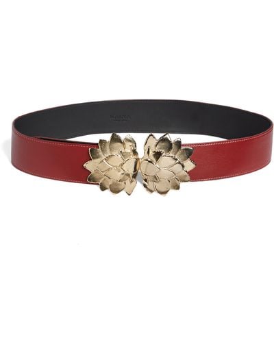 Raina Floral Buckle Leather Belt - Red